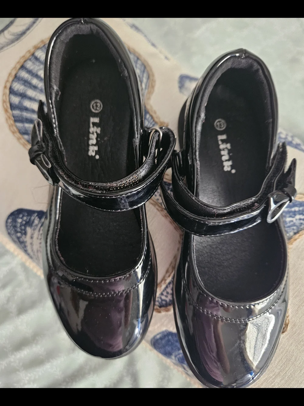Link's Girls Black Patent Mary Jane Dress Shoes Size 13 Hook & Loop